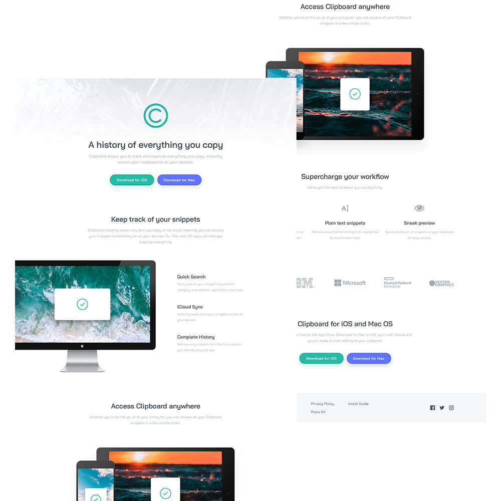 clipboard landing page desktop version screenshot